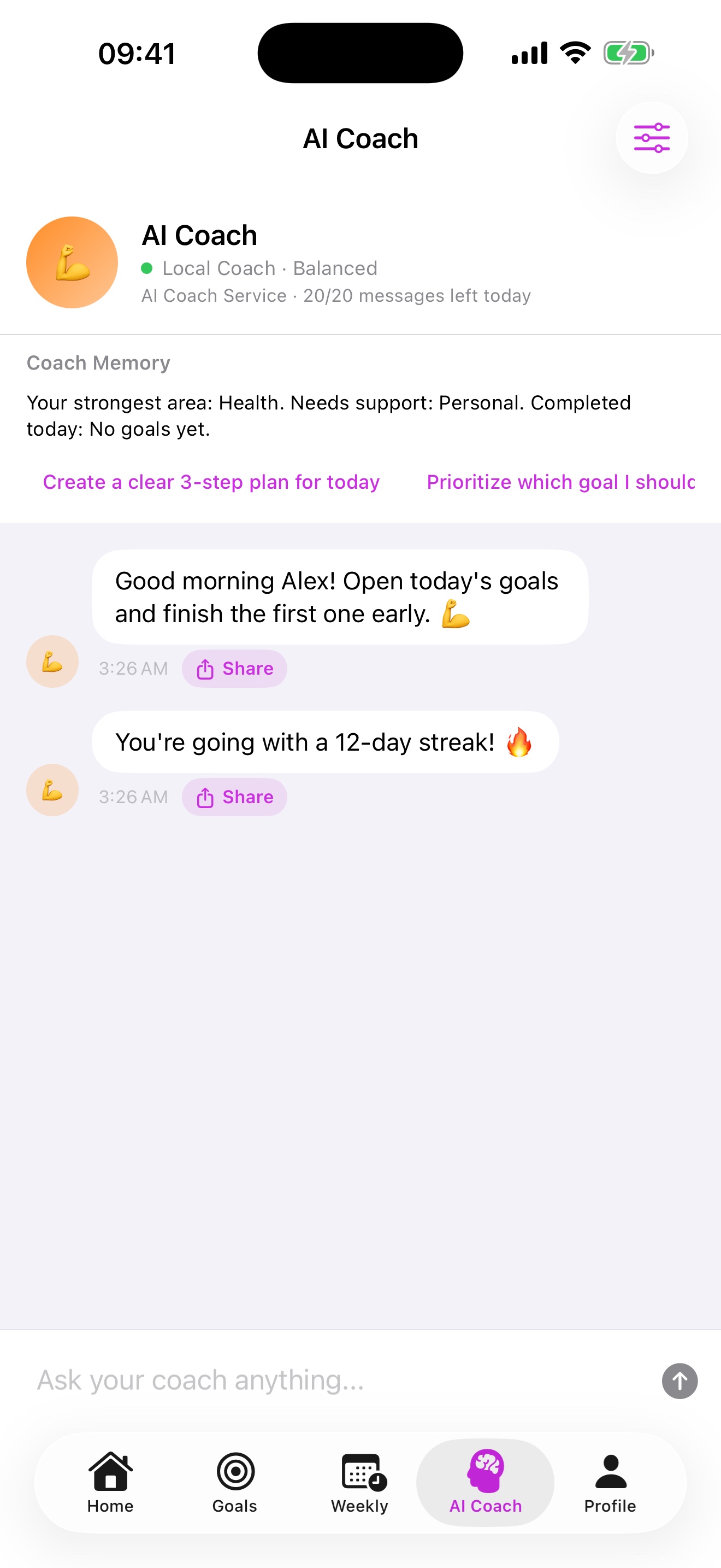 Habit Rhythm AI coaching conversation screen